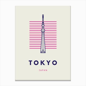 Navy And Pink Minimalistic Line Art Tokyo Canvas Print