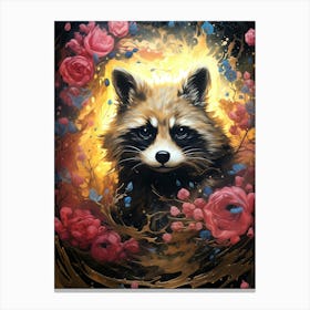Raccoon In Roses Canvas Print
