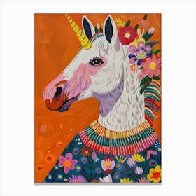 Unicorn In A Knitted Jumper Rainbow Floral Painting 3 Canvas Print