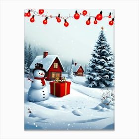 Snowman In The Snow 1 Canvas Print