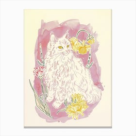 Cute Angora Cat With Flowers Illustration 1 Canvas Print