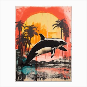 Orca Whale Pop Art Risograph Inspired 3 Canvas Print