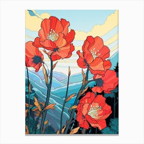 Red Tulips Mountain Landscape 3 Canvas Print