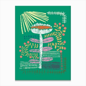 Block print bold flower green Canvas Print