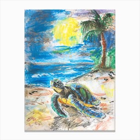 Pencil Scribble Of A Sea Turtle On The Beach 2 Canvas Print