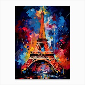 Eiffel Tower Paris at Night I, Modern Abstract Vibrant Painting Canvas Print