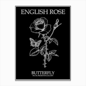 English Rose Butterfly Line Drawing 1 Poster Inverted Canvas Print