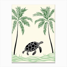 Modern Digital Sea Turtle Illustration Palm Trees 2 Canvas Print