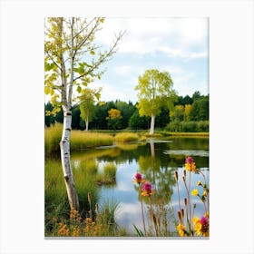 Birch Trees And Flowers Canvas Print