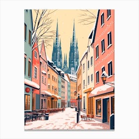 Vintage Winter Travel Illustration Cologne Germany 4 Canvas Print