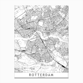 Rotterdam White Map Canvas Print