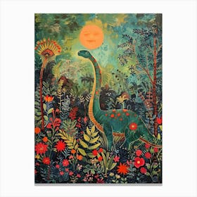 Dinosaur In Tropical Flowers Painting 3 Canvas Print