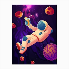 Relaxing astronaut with cocktail — space poster, synthwave space, neon space, aesthetic poster Canvas Print