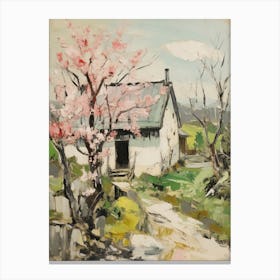 Small Cottage Countryside Farmhouse Painting With Trees 6 Canvas Print