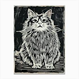 Persian Cat Linocut Blockprint 2 Canvas Print