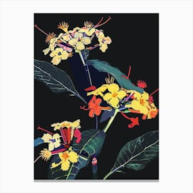 Neon Flowers On Black Lantana 3 Canvas Print