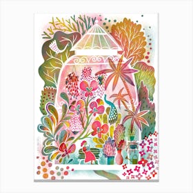 Reading In A Tropical Blooming Greenhouse  Canvas Print