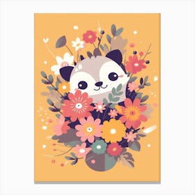 Cute Kawaii Flower Bouquet With A Climbing Possum 2 Canvas Print