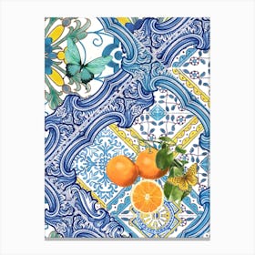 Mediterranean blue tiles and citrus Canvas Print