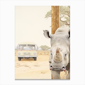 Rhino With A Safari Car 3 Canvas Print