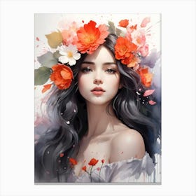 Girl With Flowers 10 Canvas Print