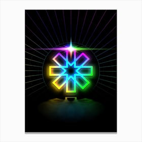 Neon Geometric Glyph in Candy Blue and Pink with Rainbow Sparkle on Black n.0315 Canvas Print