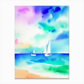 Watercolor Of Sailboats On The Sea Canvas Print