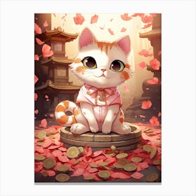 Kawaii Cat Drawings Fortune Coins 1 Canvas Print