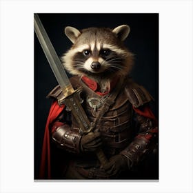 Vintage Portrait Of A Cozumel Raccoon Dressed As A Knight 1 Canvas Print