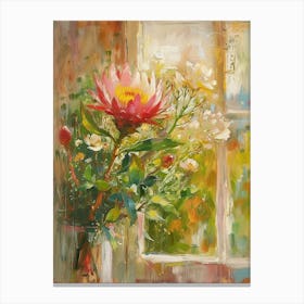 Protea Flowers On A Cottage Window 2 Canvas Print