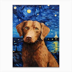 Chesapeake Bay Retriever Starry Night Dog Portrait Canvas Print