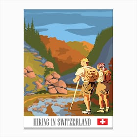 Hiking Couple In Switzerland Canvas Print