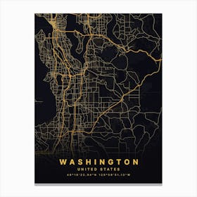 Washington Usa Black And Gold Map Canvas Print