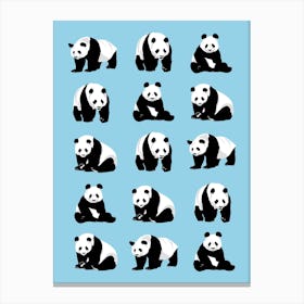 Panda Bears Pattern Light Blue Canvas Print