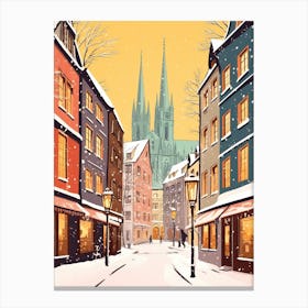 Vintage Winter Travel Illustration Cologne France 1 Canvas Print