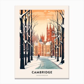 Vintage Winter Travel Poster Cambridge United Kingdom 1 Canvas Print
