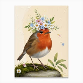 Robin With Flowers 4 Canvas Print