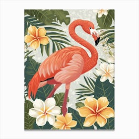 American Flamingo And Plumeria Minimalist Illustration 1 Canvas Print
