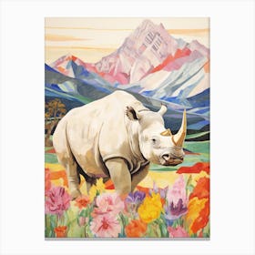 Colourful Flowers & Rhino 1 Canvas Print