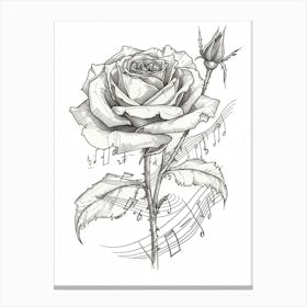 English Rose Music Line Drawing 2 Canvas Print