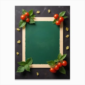 Blackboard With Tomatoes And Basil Canvas Print