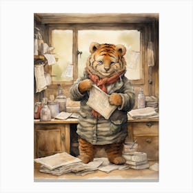 Tiger Illustration Collecting Stamps Watercolour 1 Canvas Print