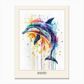 Dolphin Colourful Watercolour 3 Poster Canvas Print