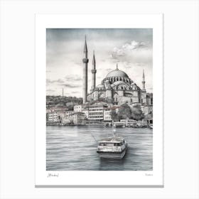 Istanbul Turkey Drawing Pencil Style 2 Travel Poster Canvas Print