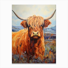 Neutral Tones Portrait Of Highland Cow 2 Canvas Print