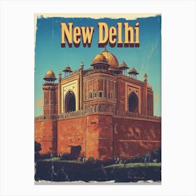 Aihrgdesign A Retro Travel Poster For New Delhi 2 Canvas Print