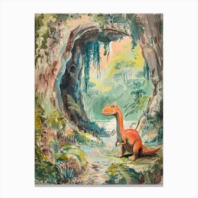 Dinosaur In A Cave Storybook Illustration 2 Canvas Print