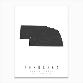 Nebraska Mono Black And White Modern Minimal Street Map Canvas Print
