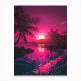 Synthwave Sunset At The Beach 4 Canvas Print