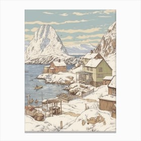 Vintage Winter Illustration Lofoten Islands Norway 2 Canvas Print